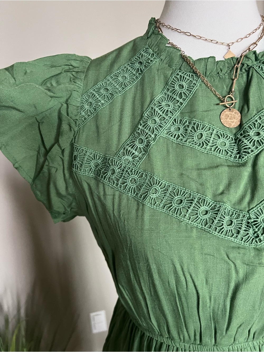 Baltic Born Olive Green Lace Yoke Midi Dress - Picture 6 of 8
